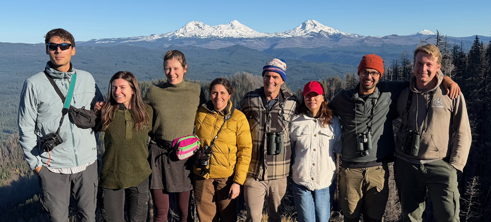 Betts lab people in the Cascade range in front of 3 Sisters